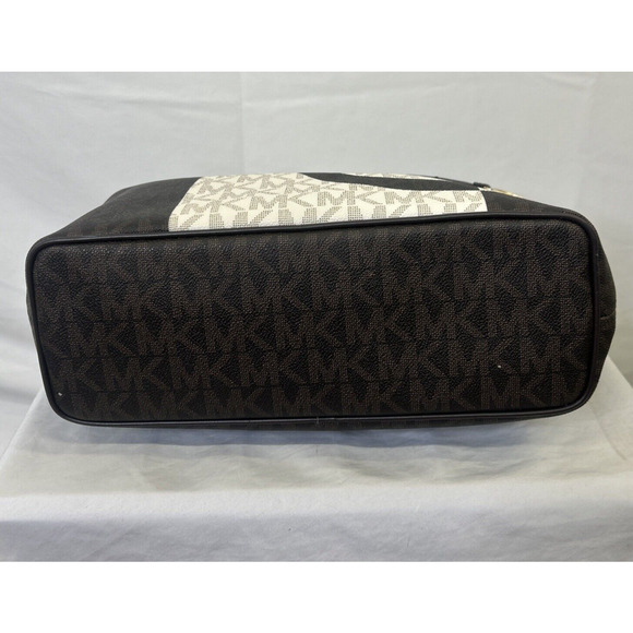 MICHAEL KORS Jet Set Charm Multi Carryall Tote Brown/Ivory LOGO Pattern Purse - Picture 7 of 16